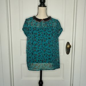 Yumi Brand Animal Print Sheer Short Sleeve Blouse Top
